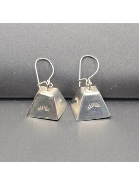 Vintage Southwestern Mother In Law Bell Dangle Earrings 1" Stamped Design